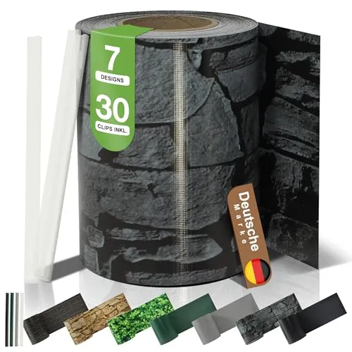 BooGardi PVC Sichtschutzstreifen 19 cm x 35 m - Blickdicht & Wetterfest - Ideal für Doppelstabmattenzaun: Robuster Sichtschutzstreifen aus 450 g/m² PVC-Gewebe, der für zuverlässige Privatsphäre sorgt. Inklusive 30 Clips für eine einfache Montage. Perfekt für jeden Garten!