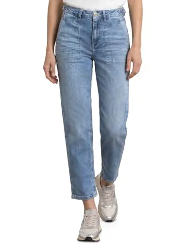 Street One Barrel Leg Jeans Medium Blue Random Washed 27 - Stylische Loose Fit Denim Hose mit High Waist und Tapered Legs. Bequeme Passform und modischer Look für jeden Tag. Innenbeinlänge ca. 69 cm bei EU-Größe 29.