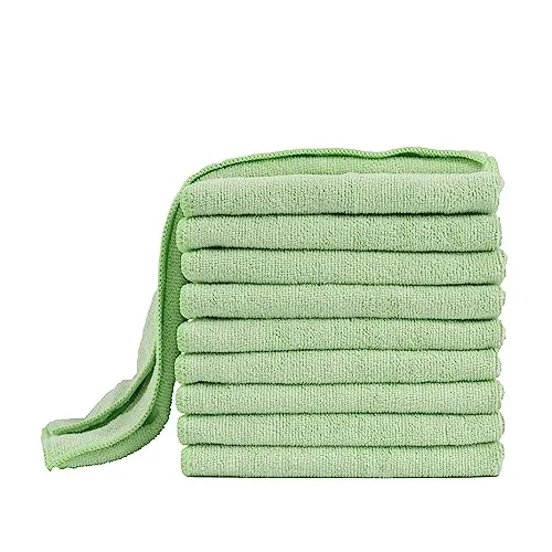 Premium Mikrofaser Putztuch 10er Set, Mikrofasertuch Extra Saugstark, Putzlappen Schwere Qualität 300 g/m², Microfaser Allzwecktücher für Barista, Auto, Haushalt, 40 x 40 cm Grün