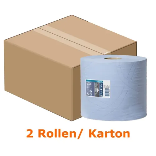 Tork Extra Starke Industrie Papierwischtücher Blau W1 - 2 Rollen à 350 Blatt, 3-lagig, hochsaugfähig und robust für schnelle Reinigung von Öl, Fett und Schmutz