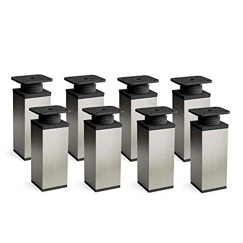 Sossai Möbelfüße MFV1, 8er Set, Höhe 60 mm, höhenverstellbar, Vierkantprofil 40 x 40 mm, Edelstahl gebürstet grau, passend für Regale und Sideboards