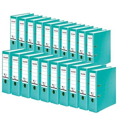 Original Falken 20er Pack Recycolor Umwelt-Ordner Öko. Made in Germany. Farbiger Papierbezug außen 8 cm breit DIN A4 Pastell-Farbe türkis Ringordner Aktenordner Briefordner CO2-Neutral Blauer Engel
