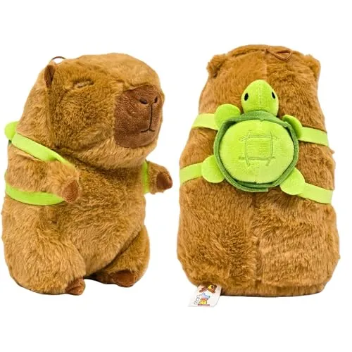 Soma Capybara Kuscheltier braun Figur Plüsch 40 cm Plüsch Capybara mit Schildkröten Rucksack