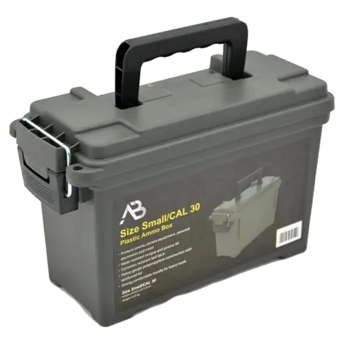 AB Robuste Munitions- und Werkzeugkiste aus Kunststoff (Oliv/Kaliber 30) - Munition & Magazinbeutel - Vielseitige Kiste mit vorgeborten Löchern für Vorhängeschloss, abwaschbar und ideal für Werkzeuge, Geocaching oder Jagdzubehör.