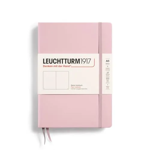 Leuchtturm1917 Notizbuch Medium A5 Hardcover - 251 Seiten blanko, elegantes rosa Design mit Gummibandverschluss und Fadenheftung
