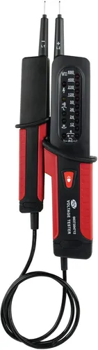 REV Stromprüfer mit 9-stufiger LED Anzeige - Messgerät für Wechsel- und Gleichspannung, ideal für den professionellen Einsatz in feuchter Umgebung. Robustes Gehäuse mit IP64 Schutzklasse und präzise 9-stufige LED Anzeige.