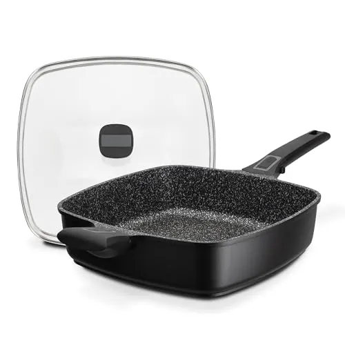 GSW 168434 Brat- und Servierpfanne EASY CLICK Quadura - Pfanne aus hochwertigem Aluminium-Guss, mit abnehmbaren Griffen und optimaler Wärmeverteilung für energiesparendes Kochen, ideal für alle Herdarten.