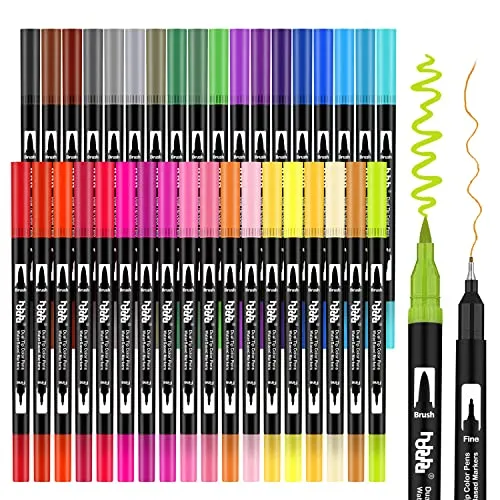 hhhouu 36 Farben Doppelspitze Künstler Marker, Pinselstifte für Erwachsene, Handlettering, Kalligraphie und Journaling HO-36B
