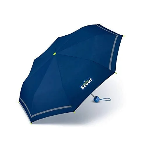 Scout Kinder Regenschirm Taschenschirm Schultaschenschirm mit Reflektorstreifen extra leicht, blau, S, Taschenschirm mit Handöffner