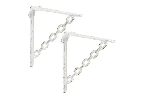 relaxdays Wandregalhalter 2er Set Regalwinkel Gusseisen Kette, Weiß