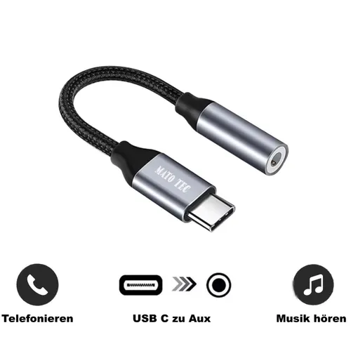 USB C auf AUX Adapter Typ C  Kabel 3,5mm Klinke Handy Audio Musik Kopfhörer Aux