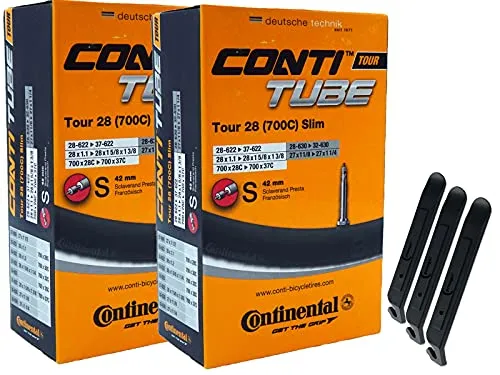 pneugo! Set 2 x Continental Fahrradschlauch 28 Zoll Sclaverand 28-622/37-622 (Tour Slim) + 3 Reifenheber