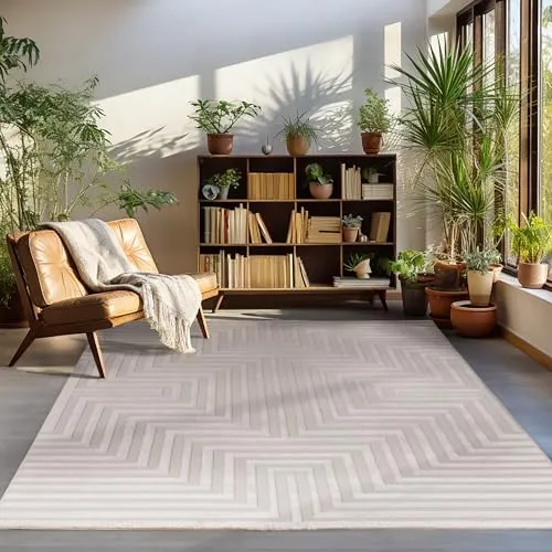 Carpettex Kurzflor Teppich Läufer Flur Wohnzimmerteppich Beige 80 x 150 cm Teppich Skandinavisch Stil Teppich 3D Effekt - Waschbarer Bettvorleger Schlafzimmer Küchenläufer Geometrisches Muster Weich