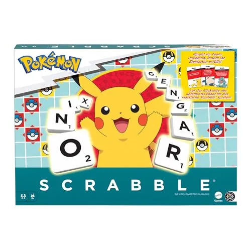 Scrabble Pokémon - Brettspiel deutsche Ausgabe - Gesellschaftsspiel mit Pokémon-Thema, fördert Kreativität und Sprachverständnis für die ganze Familie.