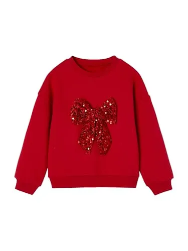 Vertbaudet Mädchen Weihnachts-Sweatshirt mit Pailletten-Schleife rot 158