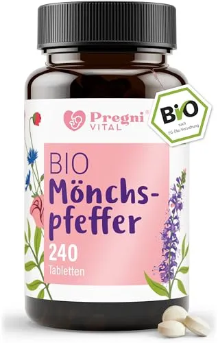 PregniVITAL BIO Mönchspfeffer hochdosiert 10mg (agnus castus) – klein & leicht zu schlucken – beliebtes Frauenkraut Bio Mönchspfeffer Extrakt aus Frankreich – 240 Mini-Tabletten