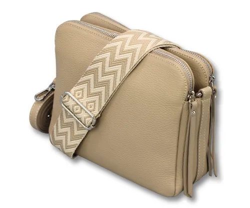 Adel Bags Schultertasche Leder, Umhängetasche für Damen, Taupe