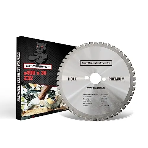 Hartmetall HM Kreissägeblatt 400x30 Z32 für Tischkreissägen, Handkreissägen, Gehrungssägen und Wippkreissägen. Grobschnittsägeblatt für den Längs- und Querschnitt. CROSSFER