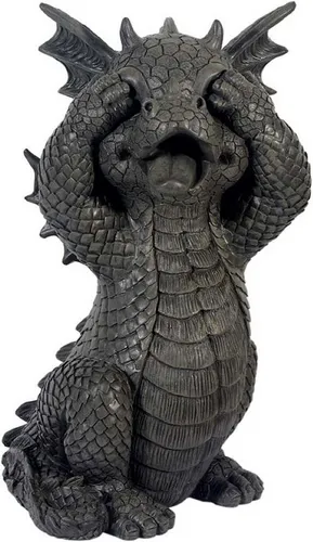 Gartendrache hält sich die Augen zu! Figur für Ihren Garten - Gartenstatuen - Handbemalte Gartendrache Figur, Höhe 27,5 cm, bringt verspielte Akzente in Ihren Außenbereich.