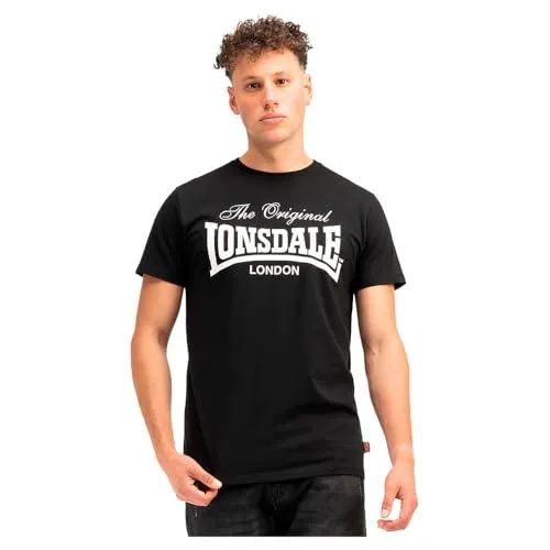 Lonsdale Herren T-Shirt COLSBROOKE Black/White XL - Sportliches T-Shirt für Herren in normaler Passform, aus 100% Baumwolle mit stylischem Logo und Ziernähte, perfekt für Freizeit und Sport.