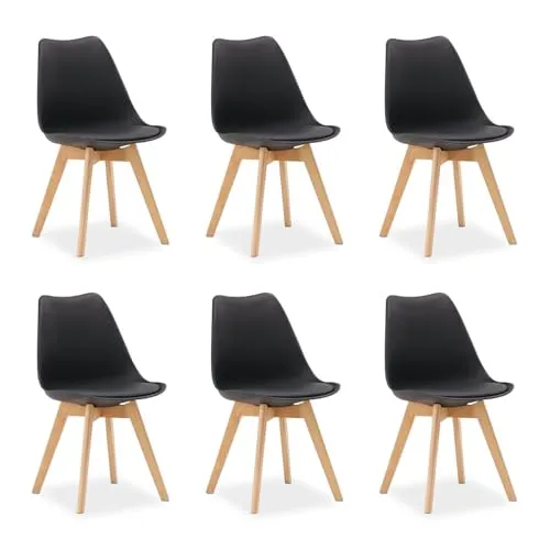Homestyle4u Polsterstuhl Küchenstuhl 6er Set in Schwarz – Skandinavisches Design - Modernes 6er Set Küchenstühle im skandinavischen Stil. Ergonomische Sitzschale und stabile Buchenholzbeine bieten Komfort und Eleganz für Ihr Esszimmer oder Ihre Küche. Ideal für gesellige Runden!