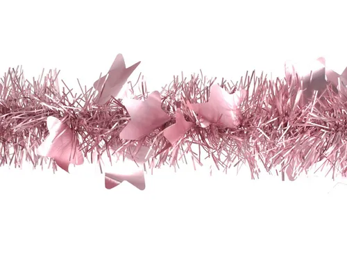 Creativery Lametta, Weihnachtsgirlande Lametta mit großen Sternen 9cm x 2m hellrosa matt