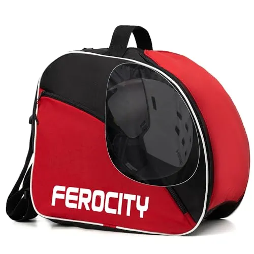 Ferocity Premium Skischuhtasche Helmtasche Skistiefeltasche Mit Kordelzug und Seitentasche 41 x 29 x 35 cm in den Farben Rot Schwarz [054]