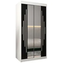 Abiks Möbel Schwebetürenschrank, Weiß, Schwarz, Holz, Nachbildung, 5 Fächer, 100x200x62 cm, Schlafzimmer, Kleiderschränke, Schwebetürenschränke