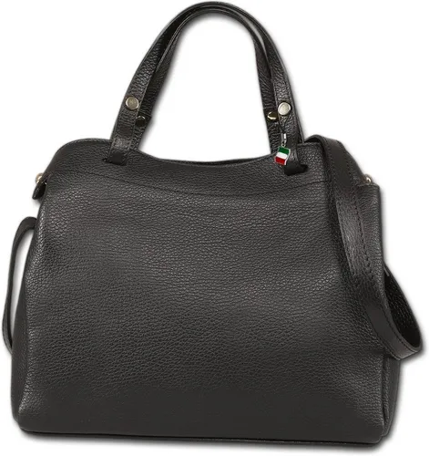 FLORENCE Handtasche aus echtem Leder in Schwarz - Elegante Damenhandtasche aus feinem Kalbsleder mit abnehmbarem Schulterriemen. Praktisches Hauptfach mit Reißverschluss und goldfarbene Details. Ideal für stilbewusste Frauen.