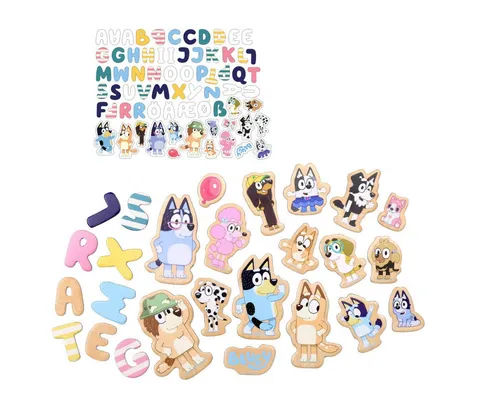 Bluey Lernspielzeug Magnetbuchstaben (70-St) - Lernspielzeug mit 53 Buchstaben und 17 Figuren, fördert spielerisch das Alphabet, die Aussprache und Rechtschreibung für Kinder.