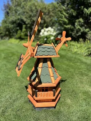 Windmühle kugelgelagert mit Solarbeleuchtung, 80 cm in grün von Deko Shop Hannusch