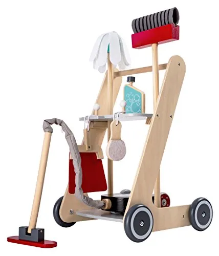 Bayer Chic 2000 Reinigungswagen für Kinder - Haushaltsspielzeug: Stabiler Holz-Putzwagen mit Staubsauger und umfangreichem Zubehör, fördert Kreativität und Rollenspiel, ideal für Kinder ab 3 Jahren.