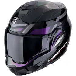 Scorpion EXO-Tech Evo Conquer Modularhelm - Schwarz/Grau/Lila/Grün - XL - Modularhelm mit Flip-Back-Style und Full-Face-Look, Pinlock-vorbereitet für klare Sicht, leichtes Design und einfache Belüftung für ein angenehmes Fahrerlebnis.