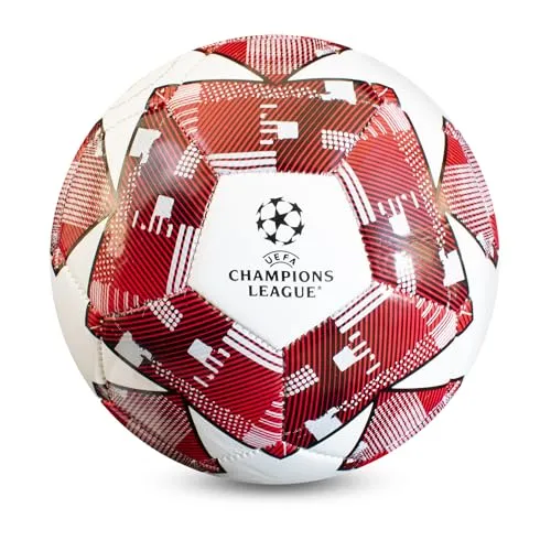 UEFA Champions League Fußball, Größe 5, Offiziell lizenziert, Training, Spiel, Merchandise, Sammlerstück für Kinder und Erwachsene, Tolle Fußball-Geschenkidee, Weiß, Rot