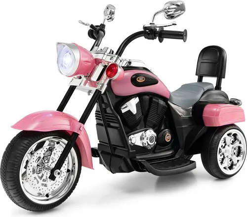 GOPLUS 6V Elektromotorrad mit Hupe, Dreirad Kindermotorrad mit Vor-und Rückwärtsschalter, Elektrisches Motorrad, Mortorcycle, Elektrofahrzeug für Kinder, PP-Material (Pink)