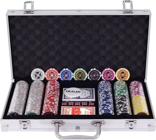 COSTWAY Pokerset Pokerkoffer 300 Laser-Chips Alukoffer inkl. Komplettset Silber