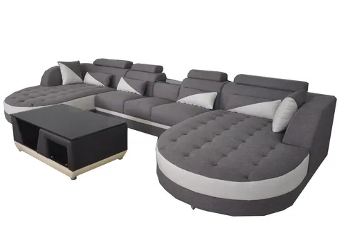 Ecksofa Design Eckgarnitur XXL mit USB und LED-Beleuchtung - Elegante Eckgarnitur für mehr als 6 Personen, modernes Design in Grau, inklusive Bettfunktion und Relax-Kopfstützen. Ideal für stilvolles Wohnen.