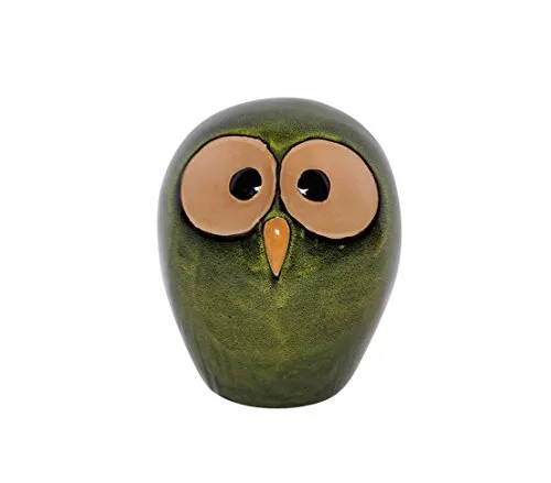 Dehner Gartenfigur Eule, 23 cm aus Keramik - Charmante Deko-Eule in schimmerndem Grünton, wetter- und frostfest, ideal für Garten oder Balkon.