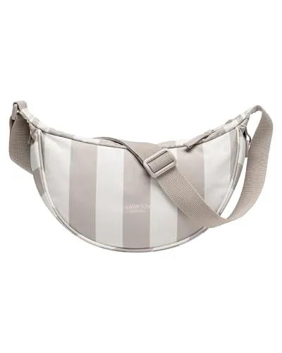LARKSON Crossbody Bag Damen & Herren Beige Gestreift - Solveig Small - Stylische Umhängetasche im Halbmond-Design für einen modernen Look. Mit verstellbarem Schultergurt und praktischen Fächern für optimale Organisation. Wasserabweisend und aus recyceltem Material – ideal für den täglichen Einsatz!