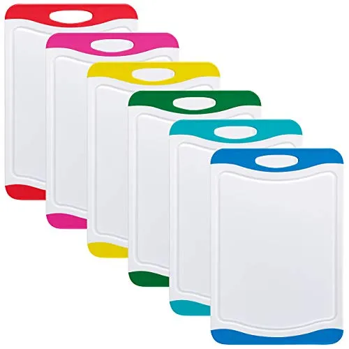 Rosenstein & Söhne Schneidebrett BPA frei - 6er-Set in Farben - 6er-Set Schneidebretter (29 x 20 cm) mit antibakterieller Oberfläche, rutschfest und spülmaschinengeeignet. Ideal zum sicheren Schneiden und Servieren, mit Farbcode für einfache Unterscheidung.
