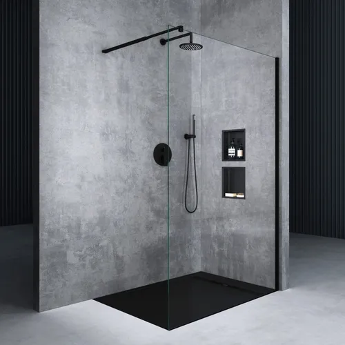 Mai & Mai Duschwand Walk-In aus 8mm ESG-Sicherheitsglas - Moderne Duschabtrennung aus hochwertigem ESG-Sicherheitsglas mit NANO-Beschichtung, höhenverstellbar und variabler Wandabstand von 70-120cm für einfache Montage und elegantes Design.