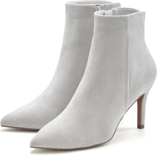 LASCANA High-Heel-Stiefelette hellgrau Größe 39 - Wanderschuhe, stylische und vegane Stiefelette aus hochwertiger Microfaser, ideal für modebewusste Frauen.