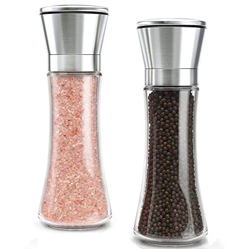 YMTECH Salz und Pfeffermühle 2er Set, Gewürzmühlen Edelstahl Salzmühle und Gewürzmühle mit Mahlwerk aus Keramik