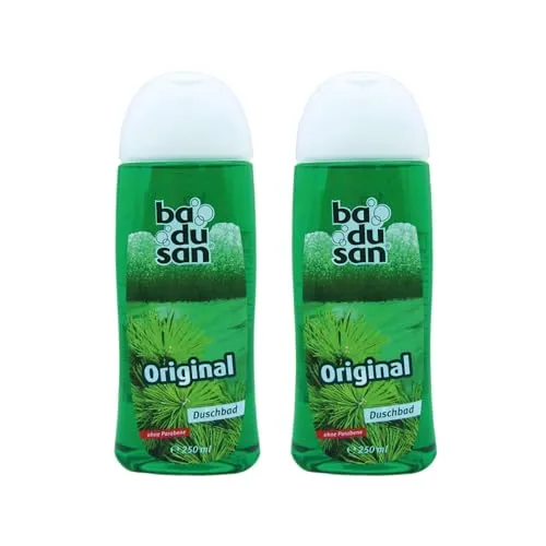 Badusan Duschbad „Das Original“ – 2 x 250 ml – Koniferen-Rosskastanien-Duft, pH-neutral & parabenfrei, DDR-Kult, hautfreundliches Duschgel im Doppelpack