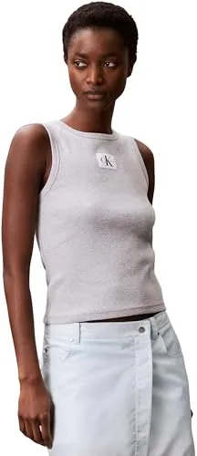 Calvin Klein Jeans Tanktop A - WVN LBL 2X2 CTTN - Shirt in grau mit Rundhalsausschnitt, aus elastischem Jersey für optimalen Tragekomfort, ideal für lässige Looks und Freizeitaktivitäten.