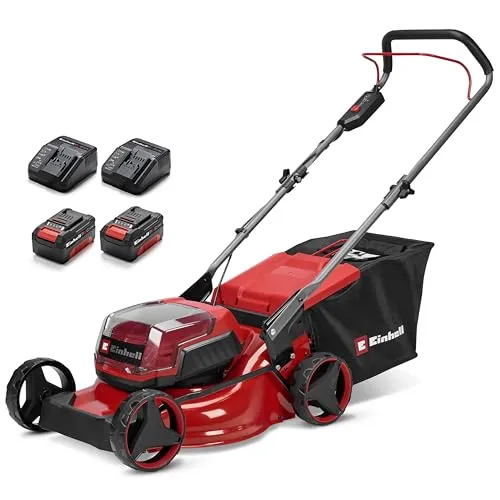 Einhell Akku-Rasenmäher GC-CM 36/42 Li BL (2x4,0Ah) – Leistungsstark und vielseitig - Der Einhell Akku-Rasenmäher GC-CM 36/42 Li BL kombiniert Kraft und Effizienz. Mit bürstenlosem Motor und 42 cm Schnittbreite ist er ideal für Rasenflächen bis 400 m². Die 6-stufige Schnitthöheneinstellung ermöglicht individuelle Anpassung.
