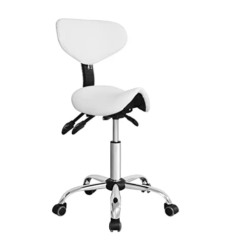 VDD Sattelhocker ergonomisch - Höhenverstellbar mit kippbarer Rückenlehne - Weiß - Ergonomischer Barbierhocker für gesunde Arbeitshaltung, ideal für Büro oder Salon, mit höhenverstellbarem Sattelsitz und flexibler Rückenlehne.