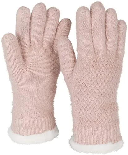 styleBREAKER Damen warme Winter Handschuhe mit Reiskorn Muster und Fleece, Thermo Strickhandschuhe, Fingerhandschuhe 09010040, Farbe:Altrose