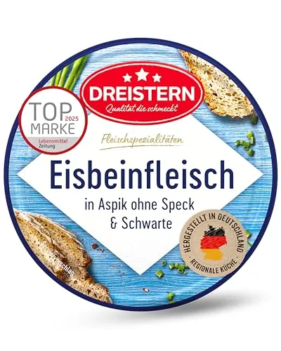 DREISTERN Eisbeinfleisch in feinem Aspik 200g - Fleischkonserven mit 60% zartem Schweinefleisch, lange haltbar und ideal für schnelle, leckere Gerichte. Hergestellt in Deutschland für besten Geschmack.