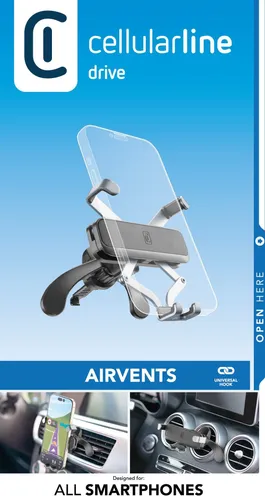 cellularline Slide Multi Fit - Universelle Smartphone-Halterung für Autos mit Quick and Easy Insertion System, platzsparendes Design und einfache Montage an Lüftungsdüsen